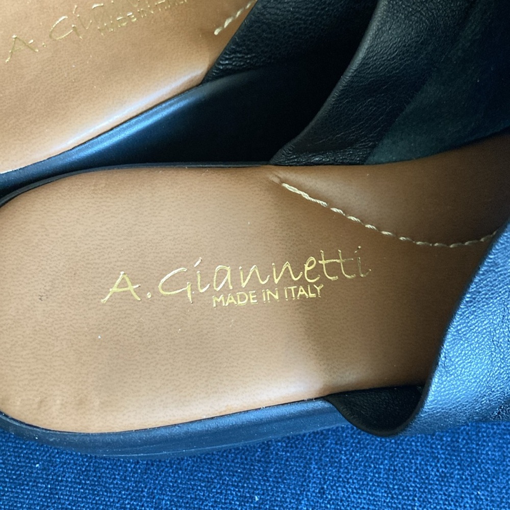 NWOT A. Giannetti made in Italy black leather upper wedge sandals - Picture 3 of 12